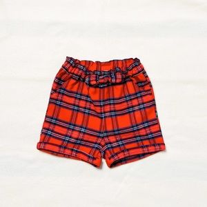 3/$30 H&M Baby Girl Twill Plaid Cotton Shorts Decorative Bow Foldover Cuff 9-12M
